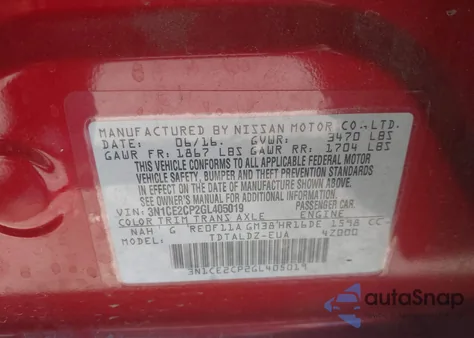 2016 Nissan Versa Note S (Sr)/S Plus/Sl/Sr/Sv z USA, uszkodzony, nr VIN 3N1CE2CP2GL405019